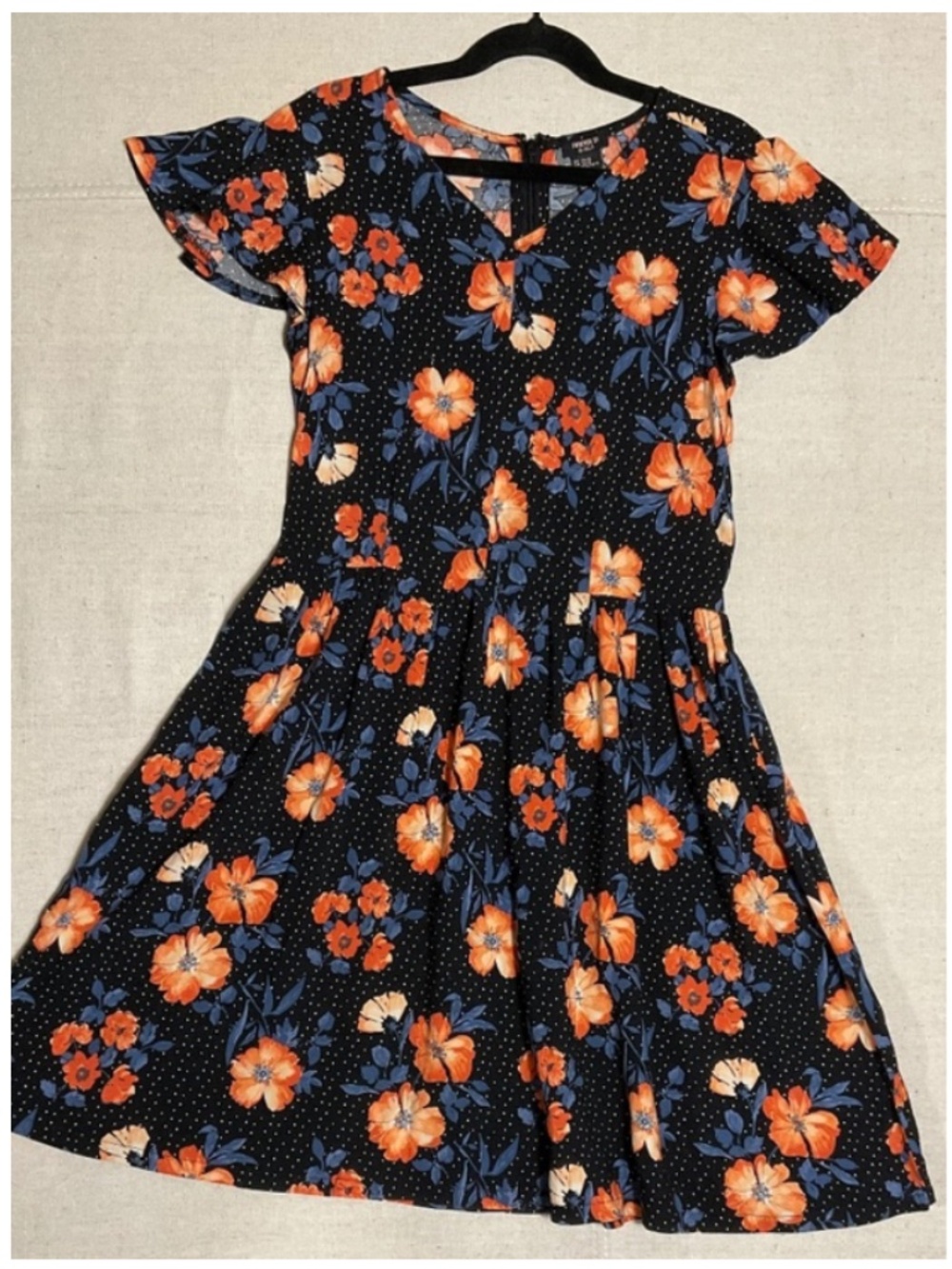 Forever 21 Girls Black Orange Floral Polka Dot Floral Dress Size 13-14